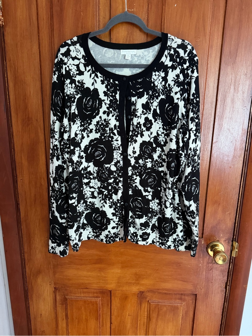 Charter Club Black and White Floral Button-Front Top